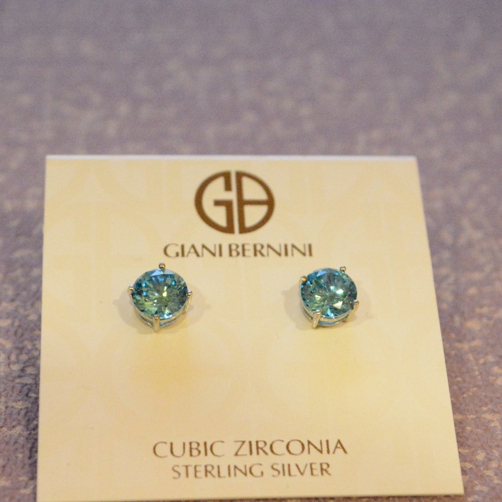 Blue Cubic Zirconia Stud Earrings Stering Silver